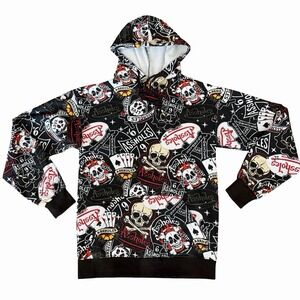 Assholes*s Live Forever AOP Skull Tattoo Hoodie‎ SMALL Rocker Punk Biker Grunge
